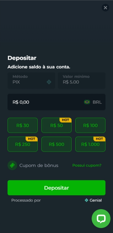 Interface da página de depósito na Br4bet apostas