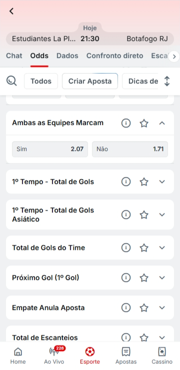 Mercado de Ambas as Equipes marcam na Superbet
