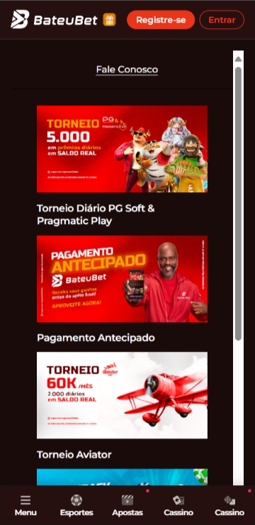Página de promoções da BateuBet