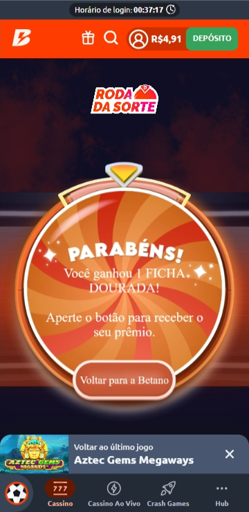 Roda da sorte na Betano