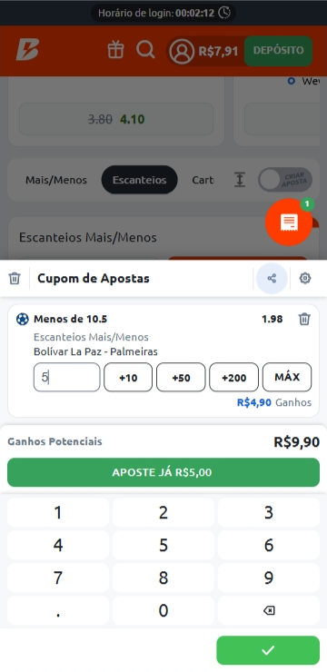 Escanteios Boliva x Palmeiras Betano
