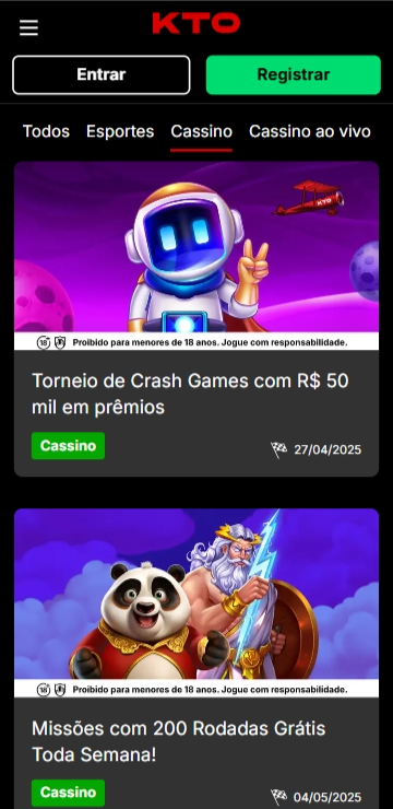 Página de promoções da KTO