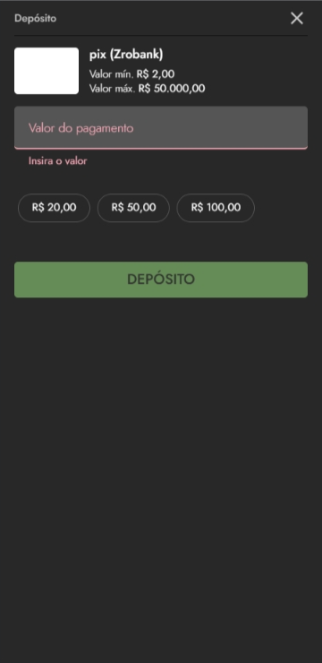 página de depósito do HanzBet