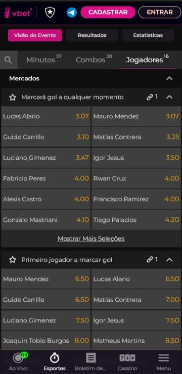 Mercado de Marcador de Gol marcam na Vbet