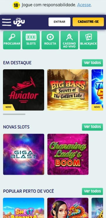Página principal do PlayUZU cassino