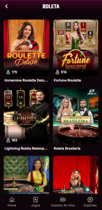 Categoria de roleta na Superbet