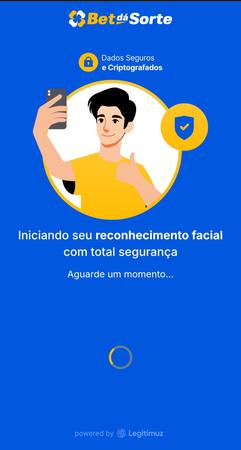 Tela de reconhecimento facial na Bet dá Sorte com aviso de segurança de dados criptografados