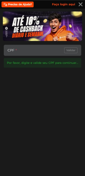 Página de cadastro na Bet.Bet