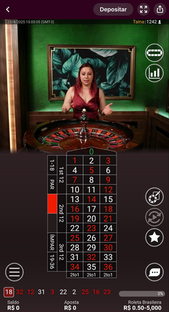 Tela da Roleta Brasileira ao vivo com crupiê e mesa de apostas exibida na tela do cassino