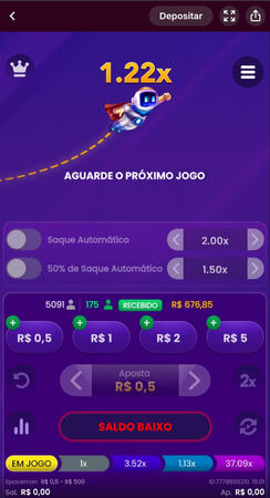 Tela do jogo crash Spaceman com multiplicador em 1.22x e opções de saque automático