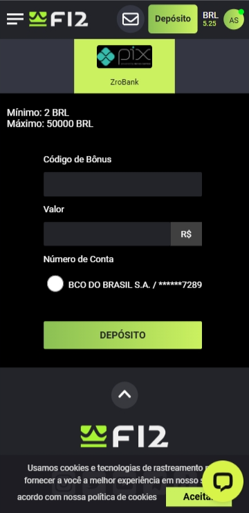 Página da F12.Bet, a bet 2 reais do ex-jogador de futsal Falcão