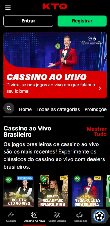 Jogos de cassino ao vivo na KTO com crupiês em português e cashback a cada rodada