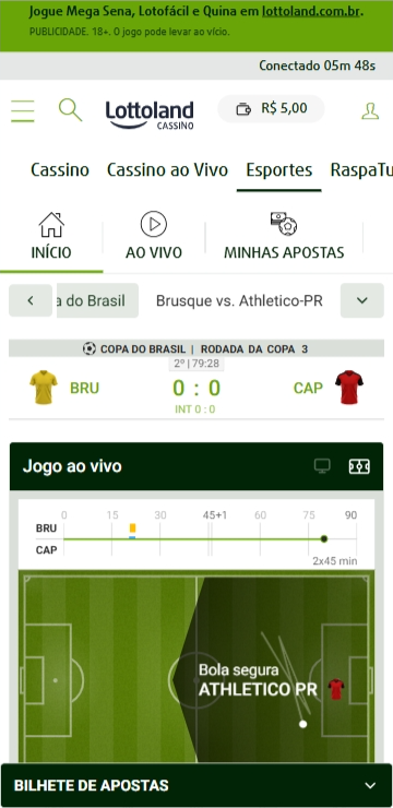 Página principal de apostas esportivas da Lottoland com cotações ao vivo, modalidades variadas e destaque para os principais eventos esportivos do dia.