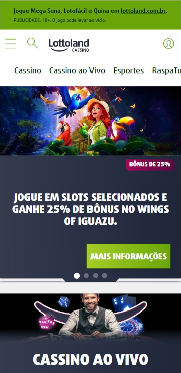 Página principal do cassino com depósito de 3 reais Lottoland 