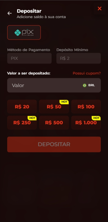 Página de depósito na plataforma nova de 2 reais Bateubet