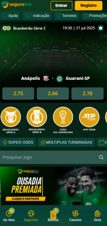 Tela principal da casa de apostas Segurobet mostrando os mercados em apostas esportivas