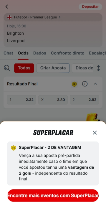 Promoção de pagamento antecipado SuperPlacar na Superbet para 1x2 aposta