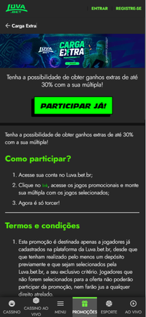Promoção Carga Extra da Luva.Bet com até 30% de bônus em apostas múltiplas e instruções de participação