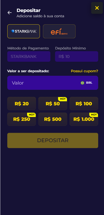 Depósito de 5 reais na plataforma Multibet através de Pix
