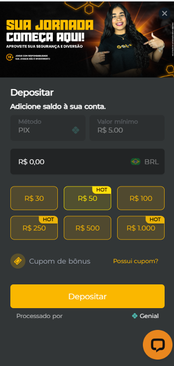 Depósito de R$5 no cassino Gol de Bet