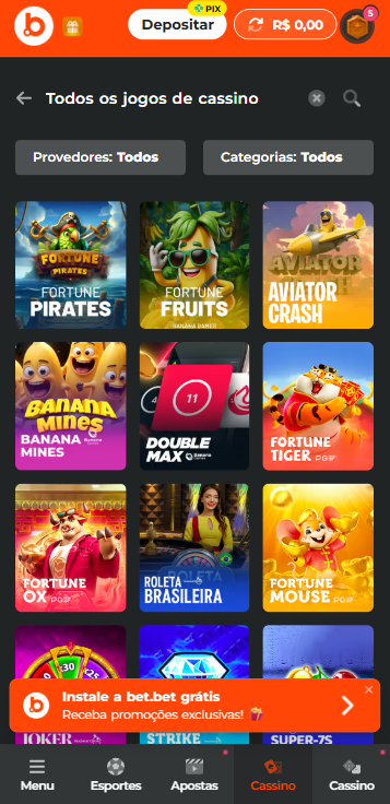 Cassino bet.bet com jogos como Aviator Crash, Fortune Pirates e Fortune Fruits