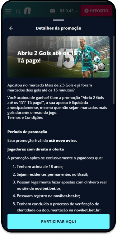 Promoção Early Over na Novibet