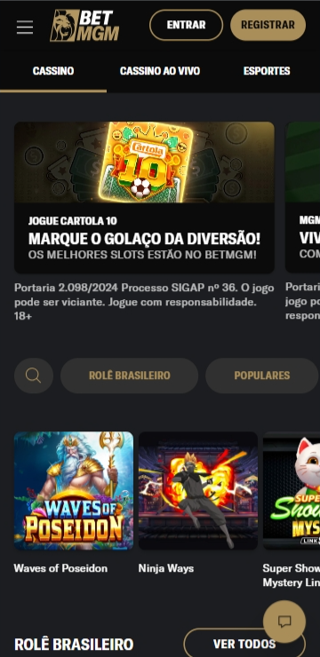 Novo cassino BetMGM com jogo exclusivo Cartola 10 e destaque para o Waves of Poseidon