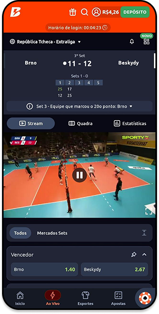 Live Stream de vôlei ao vivo no app da Betano