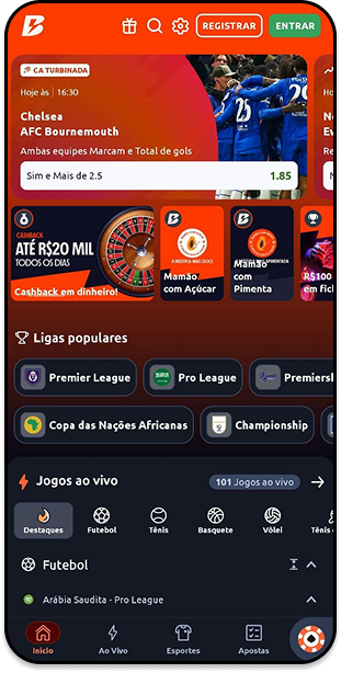 Página principal do aplicativo da Betano