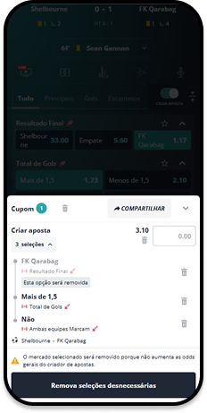 Cupom com palpites usando o Criar Aposta na Novibet