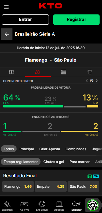 estatística de confronto direto Flamengo vs São Paulo na KTO