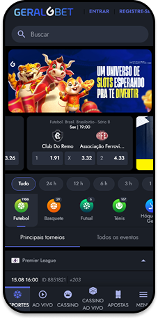 Casa de apostas Geralbet com mercados para futebol, basquete, futsal e tênis.