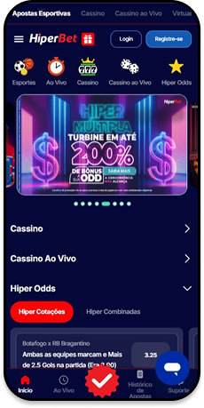 Página de esportes em destaque na Hiperbet com partida América x Bahia pelas Sul-Americana