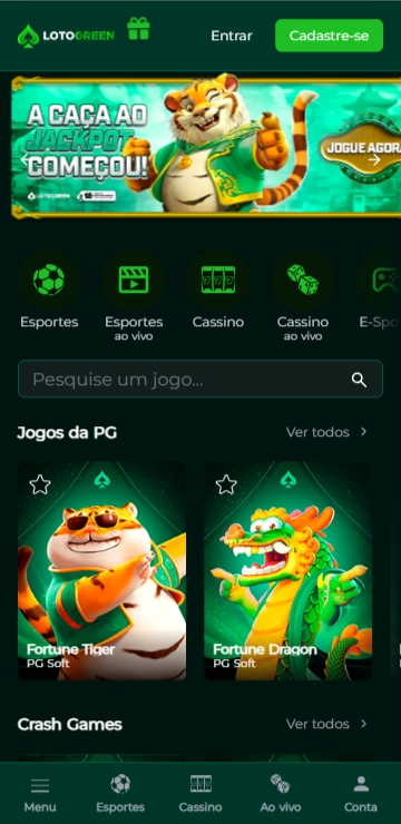 Cassino Lotogreen com destaque para a Caça ao Jackpot do Tigre Sortudo