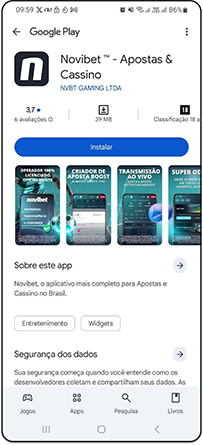 Página de download do aplicativo Novibet na Google Play Store, loja oficial do Android