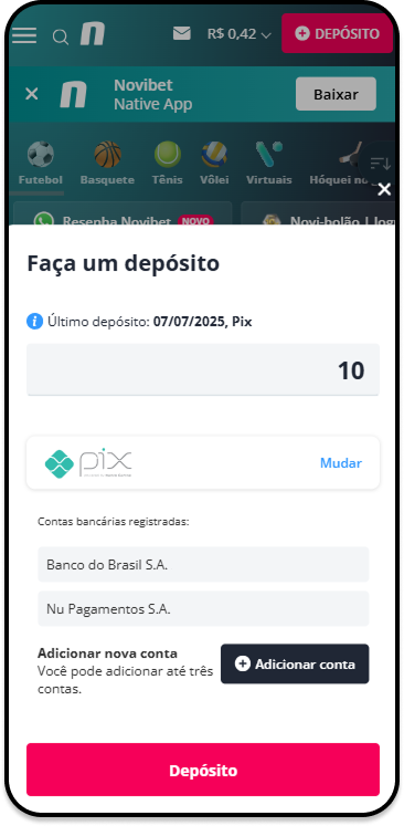 Métodos de depósito na Novibet