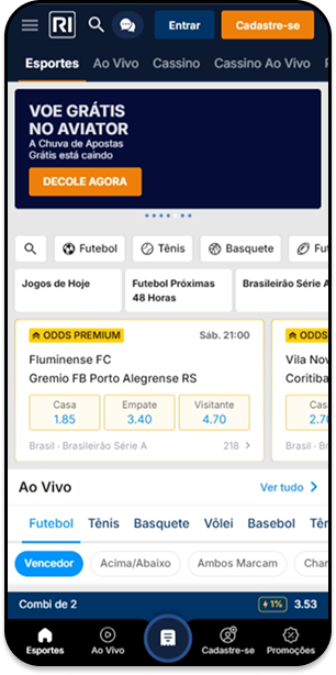 Site de apostas Rivalo com mercados de apostas para o jogo entre Fluminense e Grêmio
