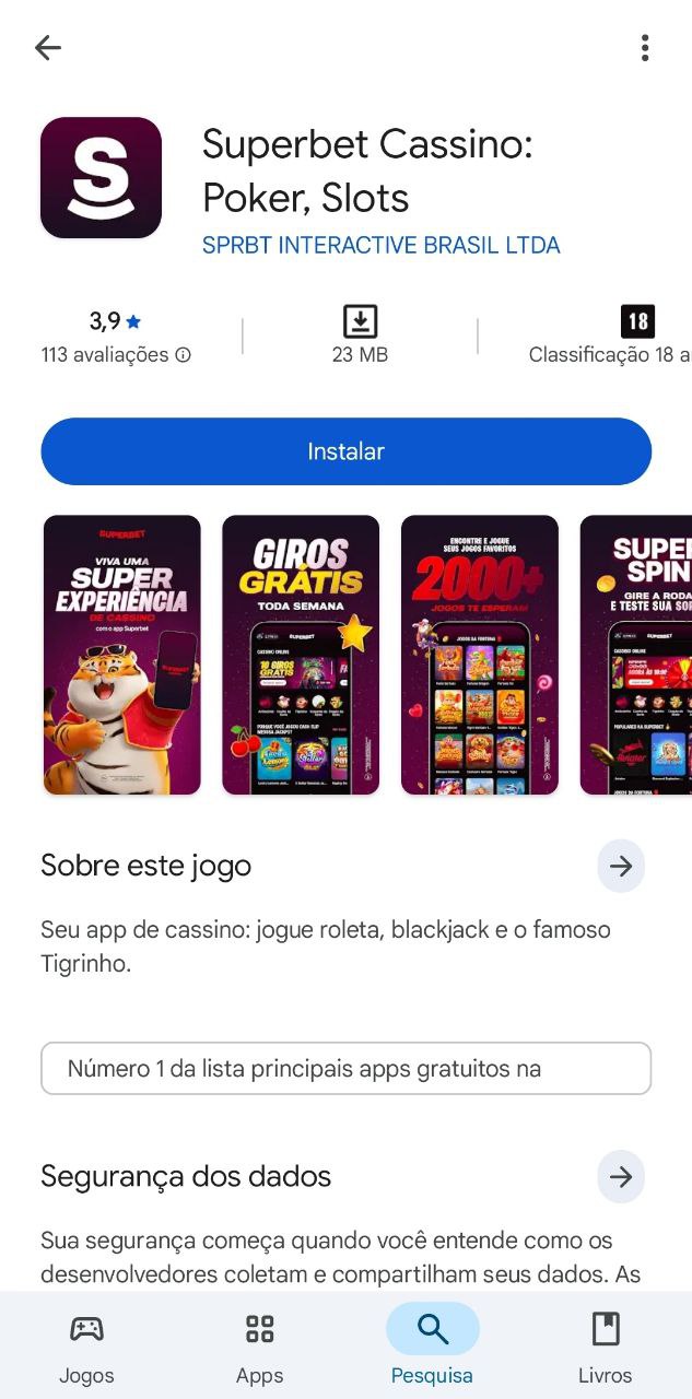 Aplicativo Superbet para cassino disponível na Play Store