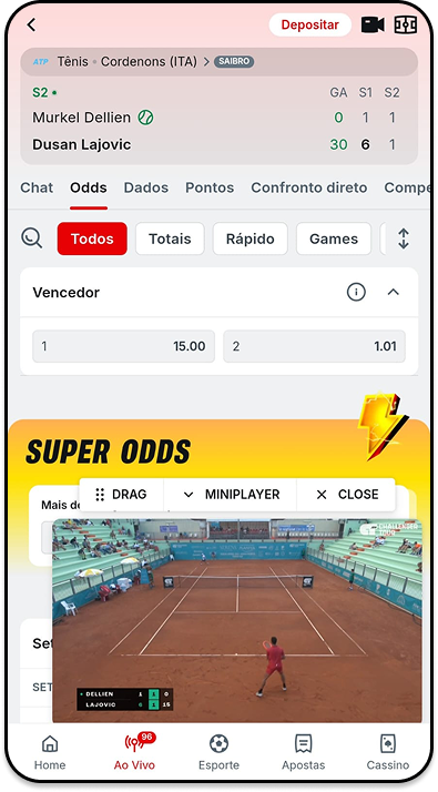 Transmissão ao vivo pelo aplicativo da Superbet
