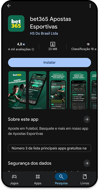 Página da Google Play com detalhes para instalar o aplicativo de apostas esportivas da bet365 no Android