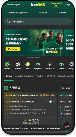 Tela de apostas da Série A no site da Bet365 com odds para Fluminense x Vasco, São Paulo x Mirassol e outros jogos