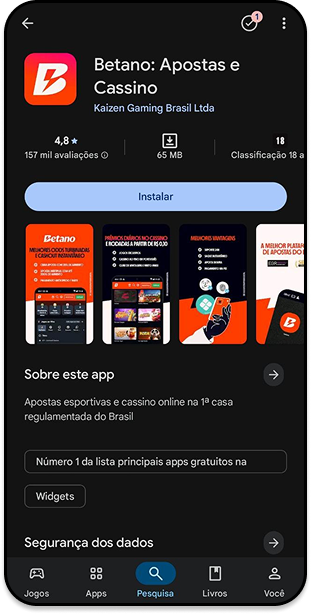 Download do aplicativo Betano para apostas esportivas na Google Play Store.