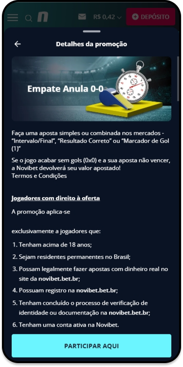 Promoção Empate Anula na Novibet