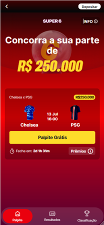 Oferta Super6 na Superbet para a final do Mundial entre Chelsea e PSG
