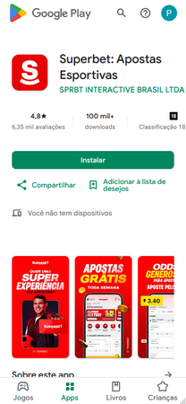 Superbet app para Android disponível na Google Play Store