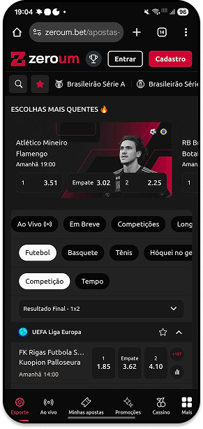 Nova casa de aposta Zeroum com odds para AtléticoMG e Flamengo