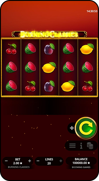 Burning Classics é um slot de 10 centavos desenvolvido pela Booming Games.