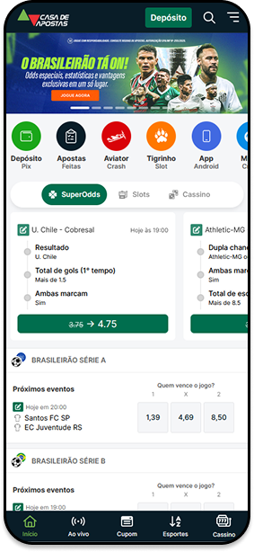 Plataforma Casa de Apostas com odds aumentadas para o Brasileirão