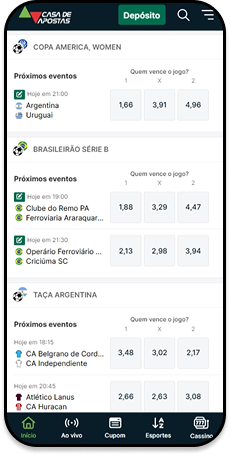 Área de esportes da Casa de apostas com destaque para a Copa América feminina