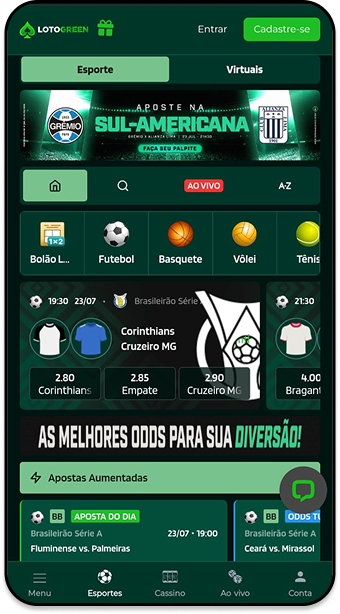 Casa de apostas Lotogreen com mercados para a Sul-Americana